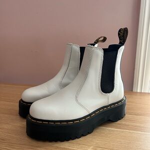 Dr. Martens White Leather Platform Chelsea Boots with Black Elastic